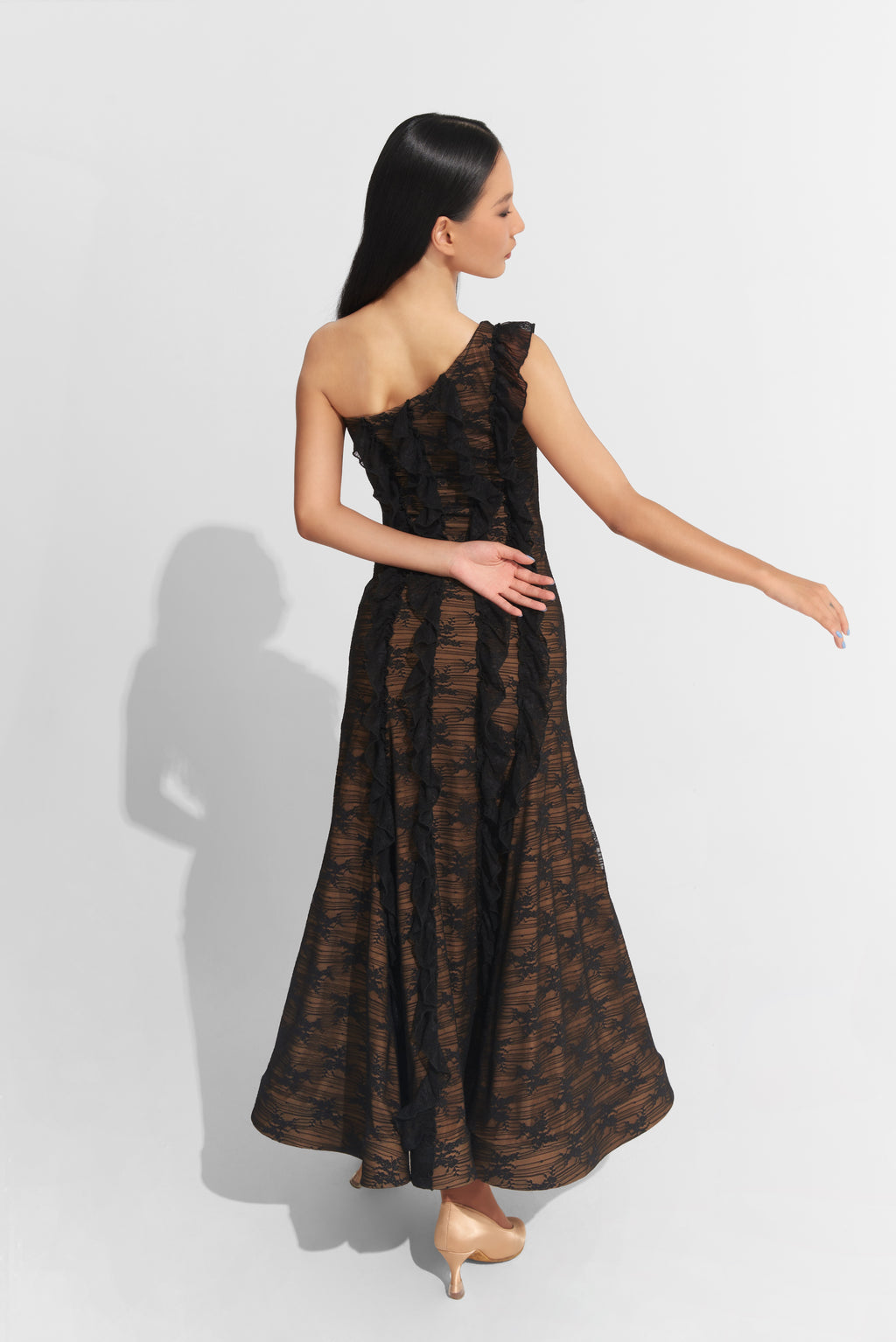 DANCE QUEEN 1013 Black Off Shoulder Lace Haute Couture Classic Dress