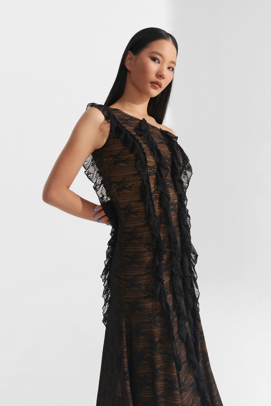 DANCE QUEEN 1013 Black Off Shoulder Lace Haute Couture Classic Dress