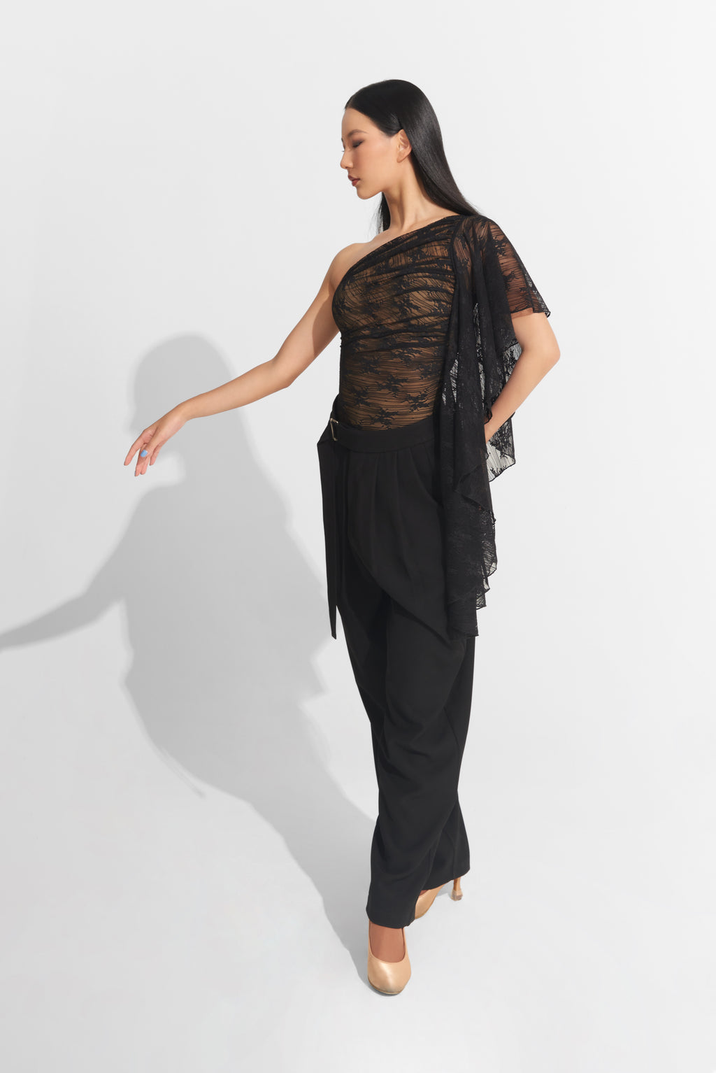 DANCE QUEEN 703-9 Black New Lace Off Shoulder Ballroom Practice Leotard