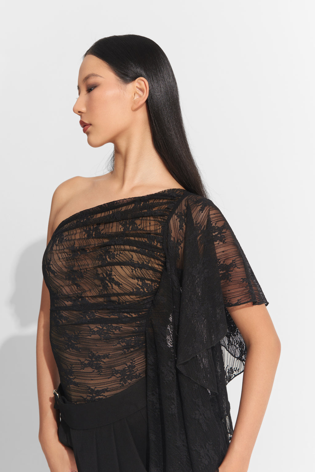 DANCE QUEEN 703-9 Black New Lace Off Shoulder Ballroom Practice Leotard