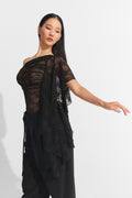 DANCE QUEEN 703-9 Black New Lace Off Shoulder Ballroom Practice Leotard
