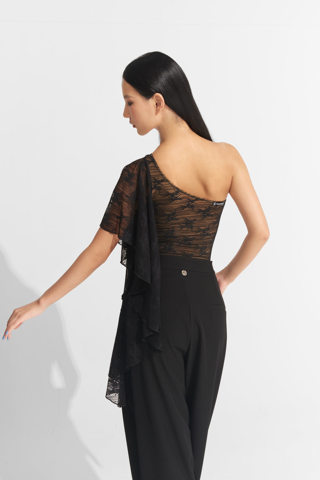DANCE QUEEN 703-9 Black New Lace Off Shoulder Ballroom Practice Leotard