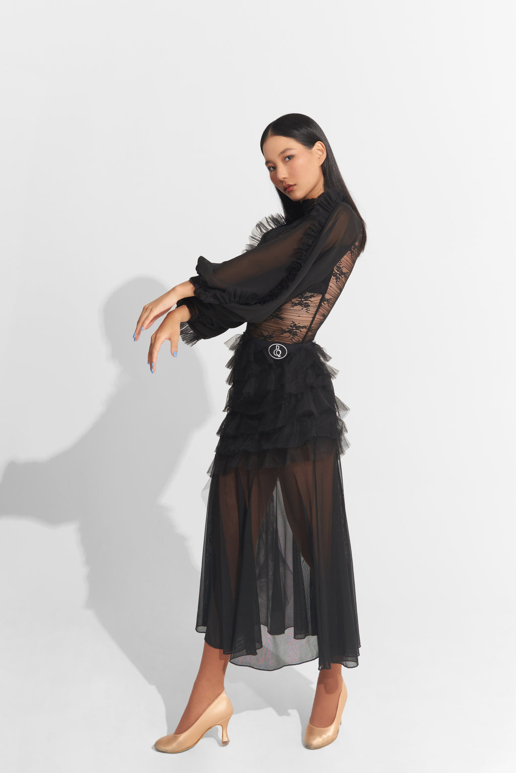 DANCE QUEEN 1012 Black New Lace Long Sleeve Ballroom Practice Leotard