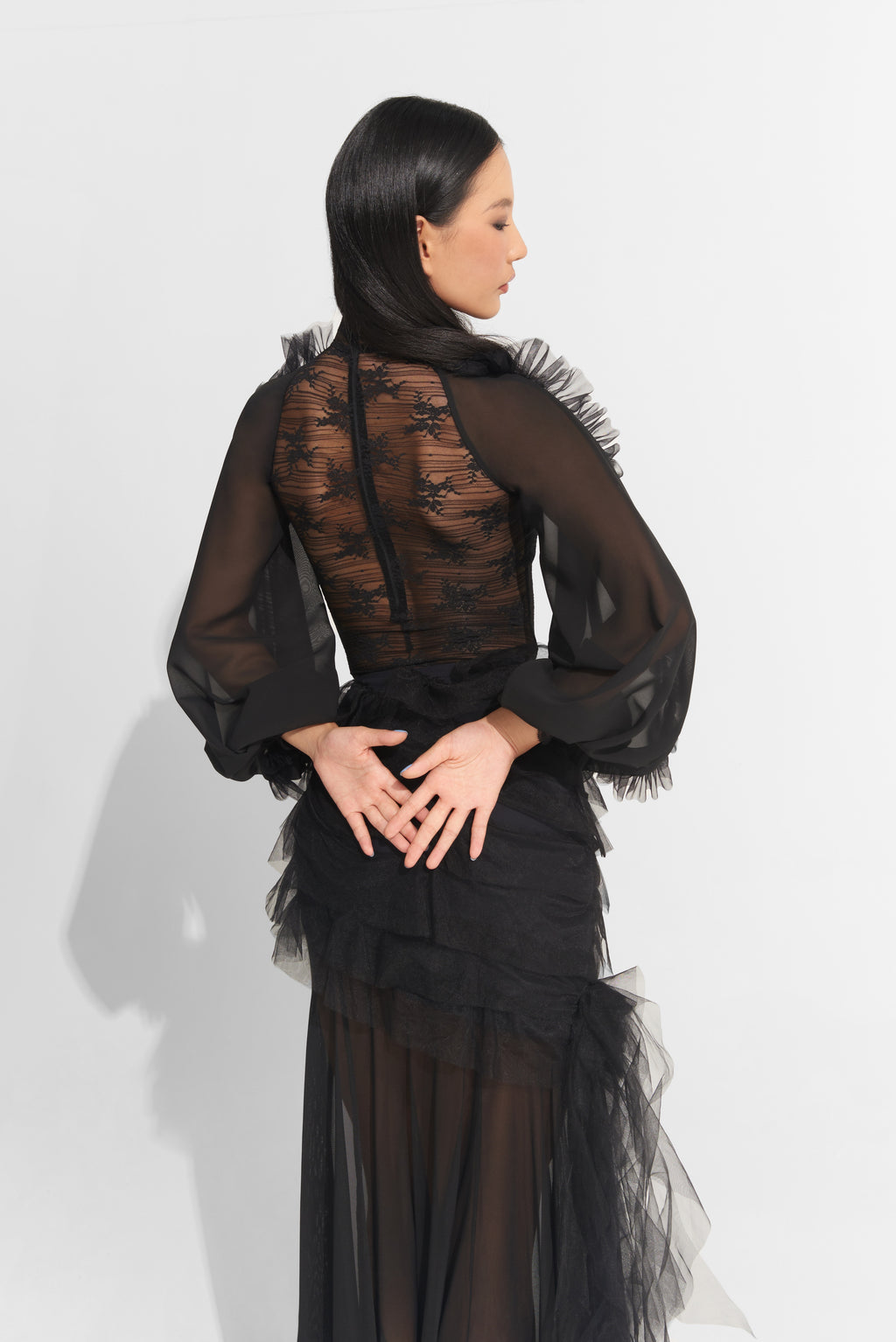 DANCE QUEEN 1012 Black New Lace Long Sleeve Ballroom Practice Leotard