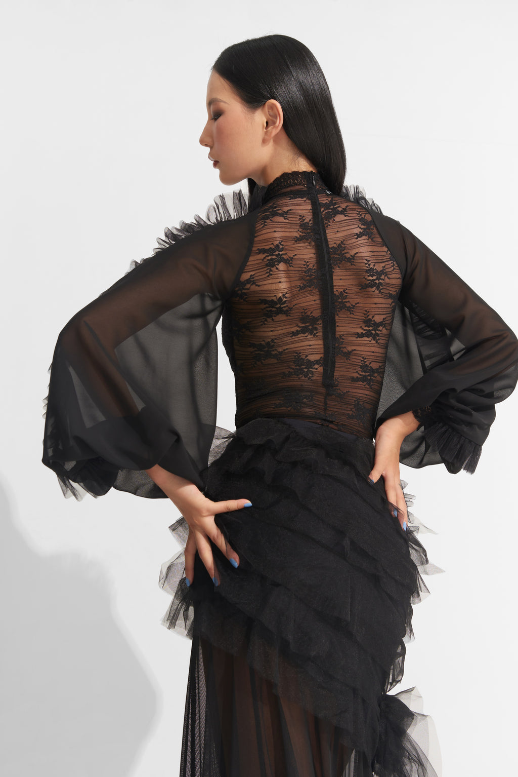 DANCE QUEEN 1012 Black New Lace Long Sleeve Ballroom Practice Leotard