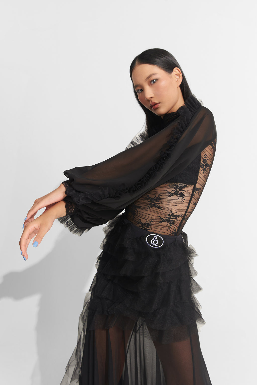 DANCE QUEEN 1012 Black New Lace Long Sleeve Ballroom Practice Leotard