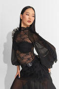 DANCE QUEEN 1012 Black New Lace Long Sleeve Ballroom Practice Leotard