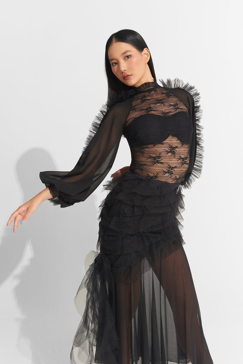 DANCE QUEEN 1012 Black New Lace Long Sleeve Ballroom Practice Leotard