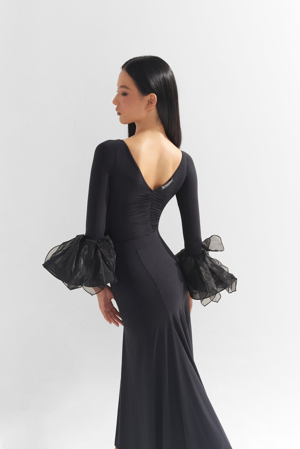DANCE QUEEN 1010 Black Bell Sleeve Ballroom Practice Leotard