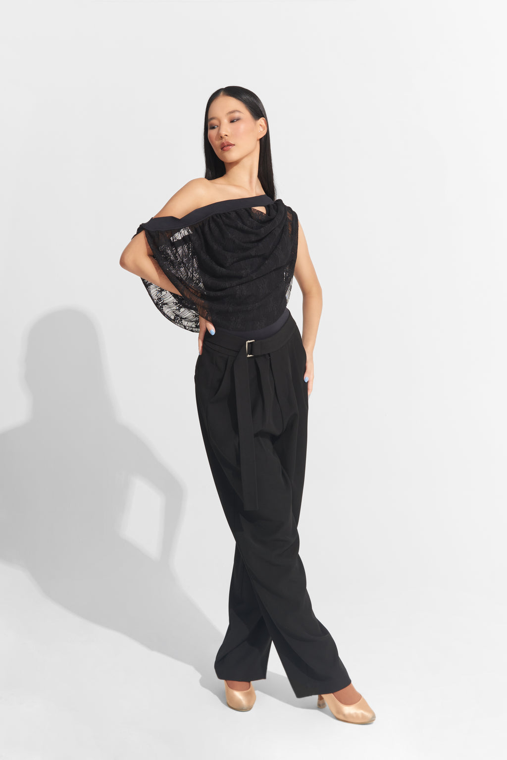 DANCE QUEEN 1011-1 Black Lace Ballroom Practice Leotard