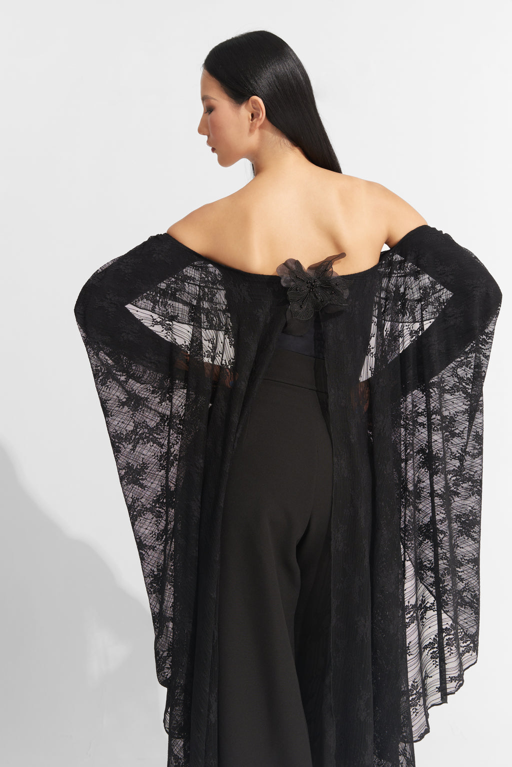 DANCE QUEEN 925-5 Black Limited Big Float Lace Flower Ballroom Practice Leotard