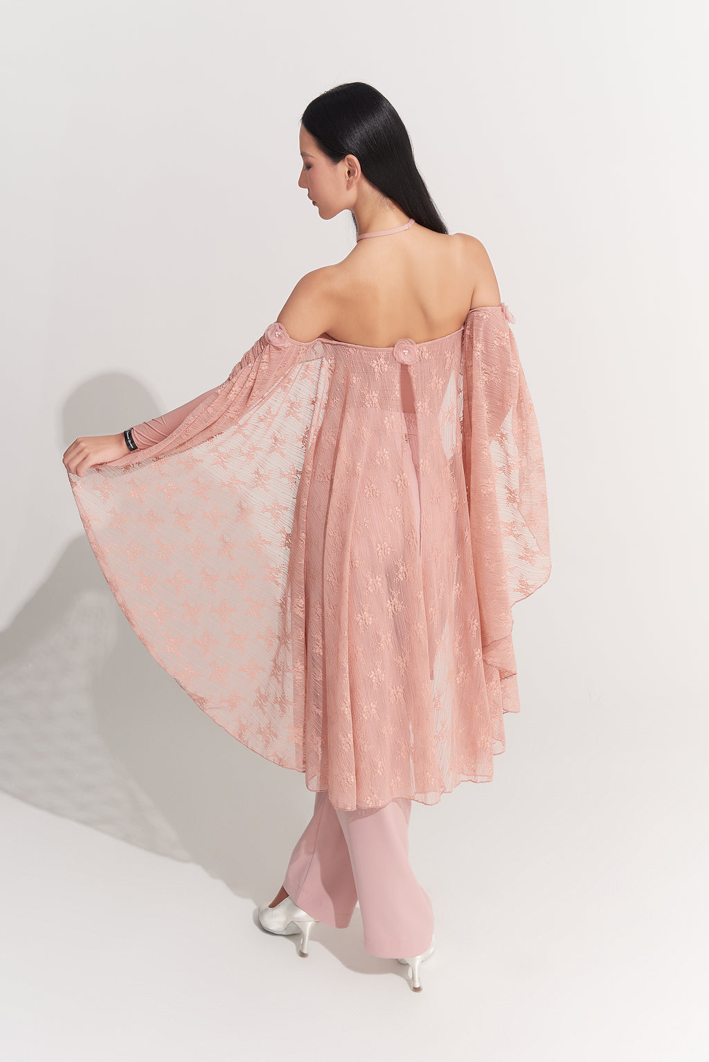 DANCE QUEEN 925-6 Peach Pink Lace Off Shoulder Ballroom Practice Leotard
