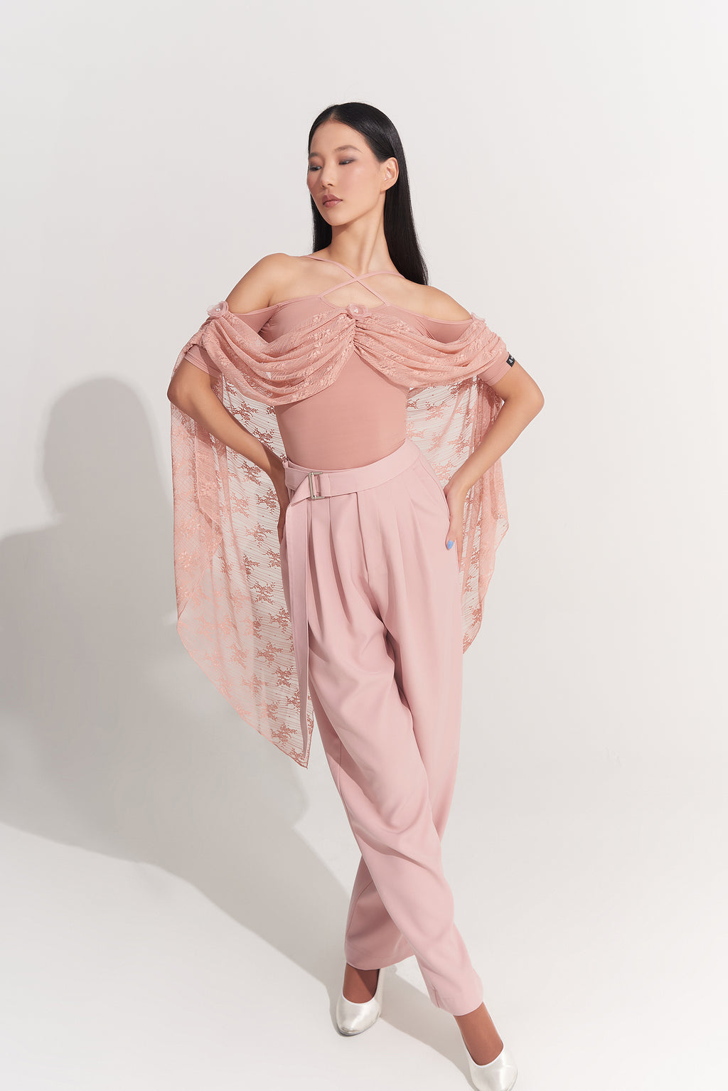 DANCE QUEEN 926-4 Peach Pink Lace Ballroom Practice Leotard