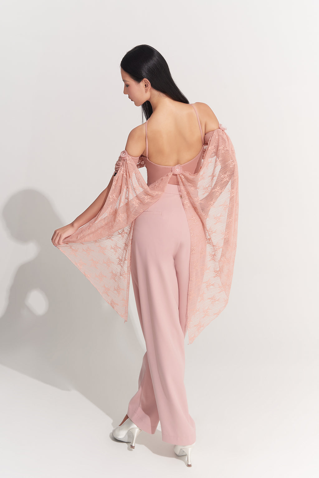 DANCE QUEEN 926-4 Peach Pink Lace Ballroom Practice Leotard