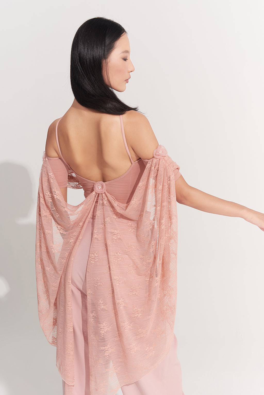 DANCE QUEEN 926-4 Peach Pink Lace Ballroom Practice Leotard