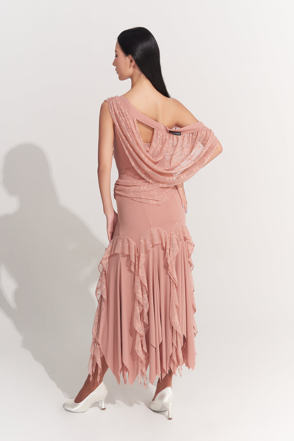 DANCE QUEEN 1011-3 Peach Pink Lace Ballroom Practice Leotard