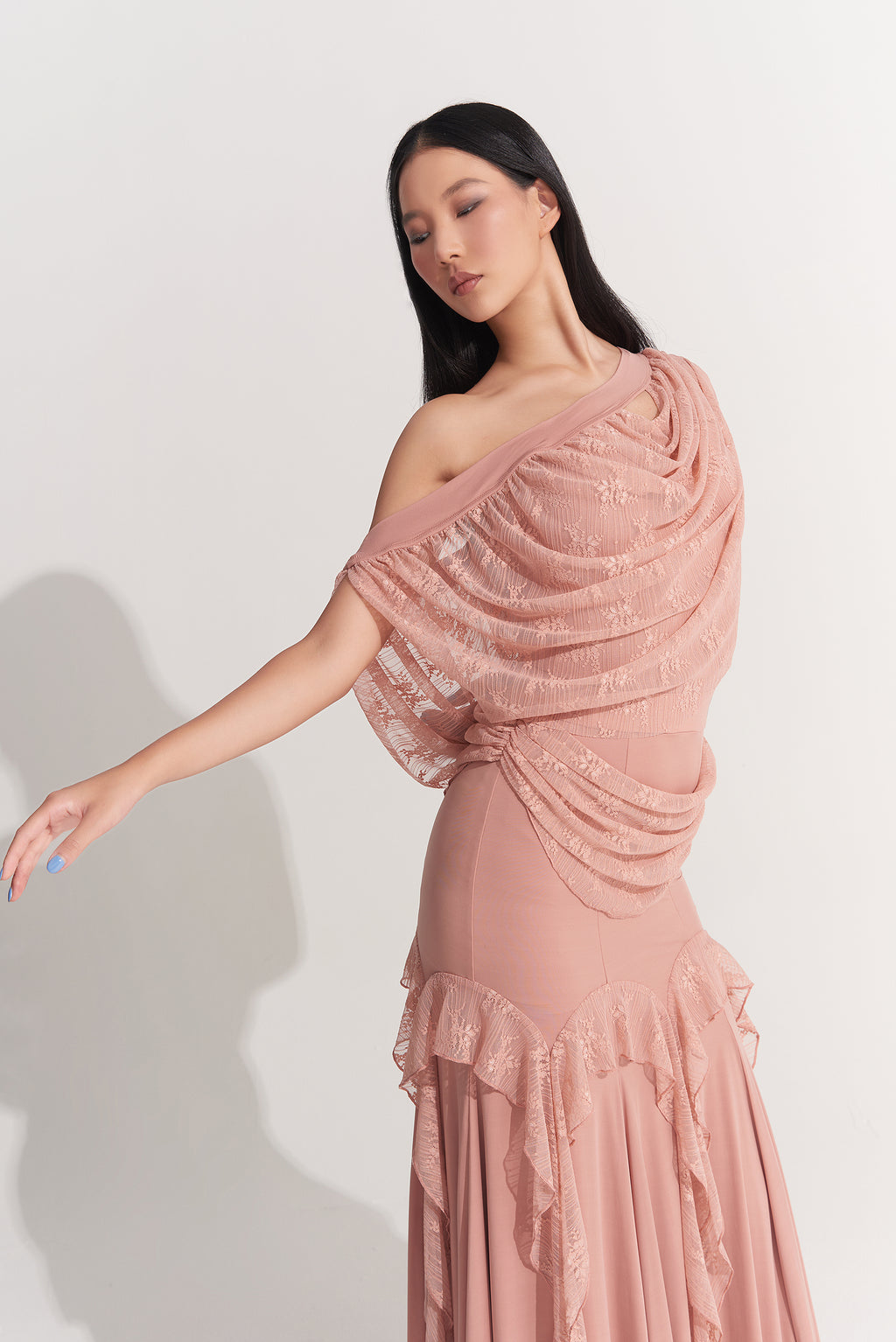 DANCE QUEEN 1011-3 Peach Pink Lace Ballroom Practice Leotard