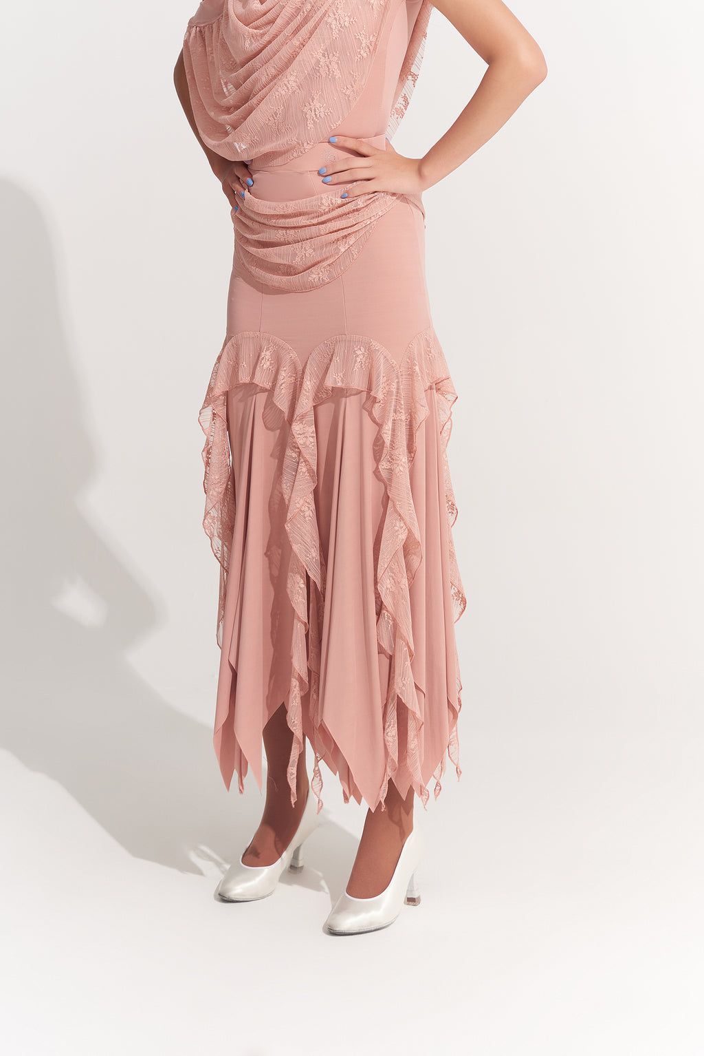 DANCE QUEEN 1008-3 Peach Pink Lace Ballroom Basic Skirt