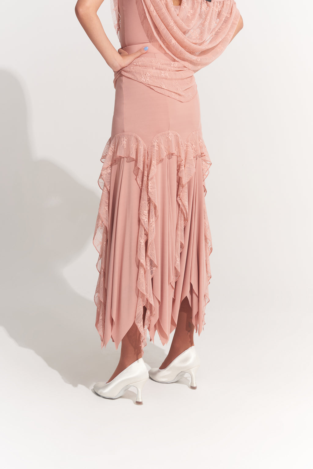 DANCE QUEEN 1008-3 Peach Pink Lace Ballroom Basic Skirt