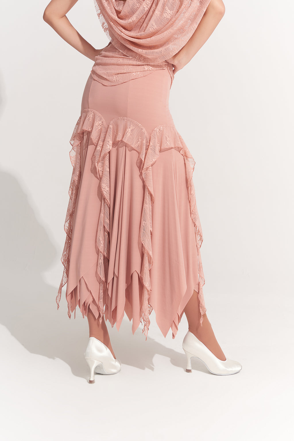 DANCE QUEEN 1008-3 Peach Pink Lace Ballroom Basic Skirt