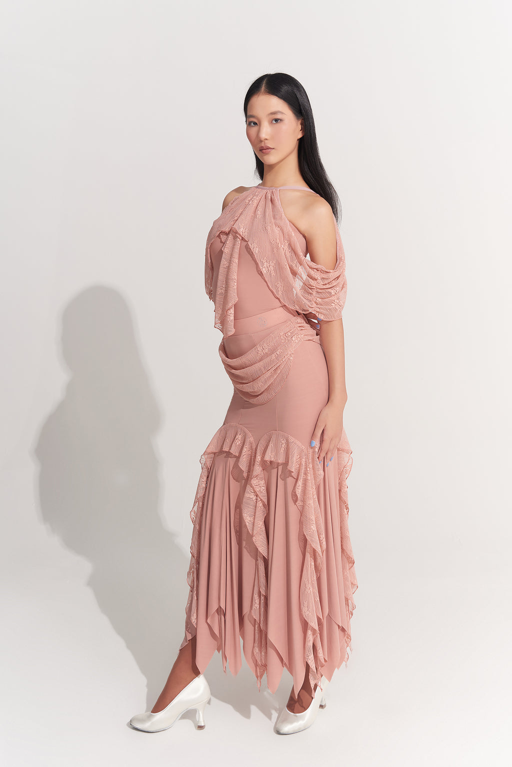 DANCE QUEEN 1009-3 Peach Pink High Neck Ballroom Practice Leotard