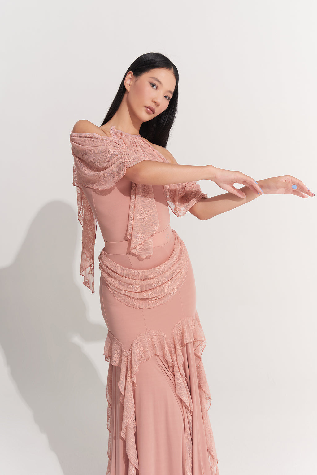 DANCE QUEEN 1009-3 Peach Pink High Neck Ballroom Practice Leotard