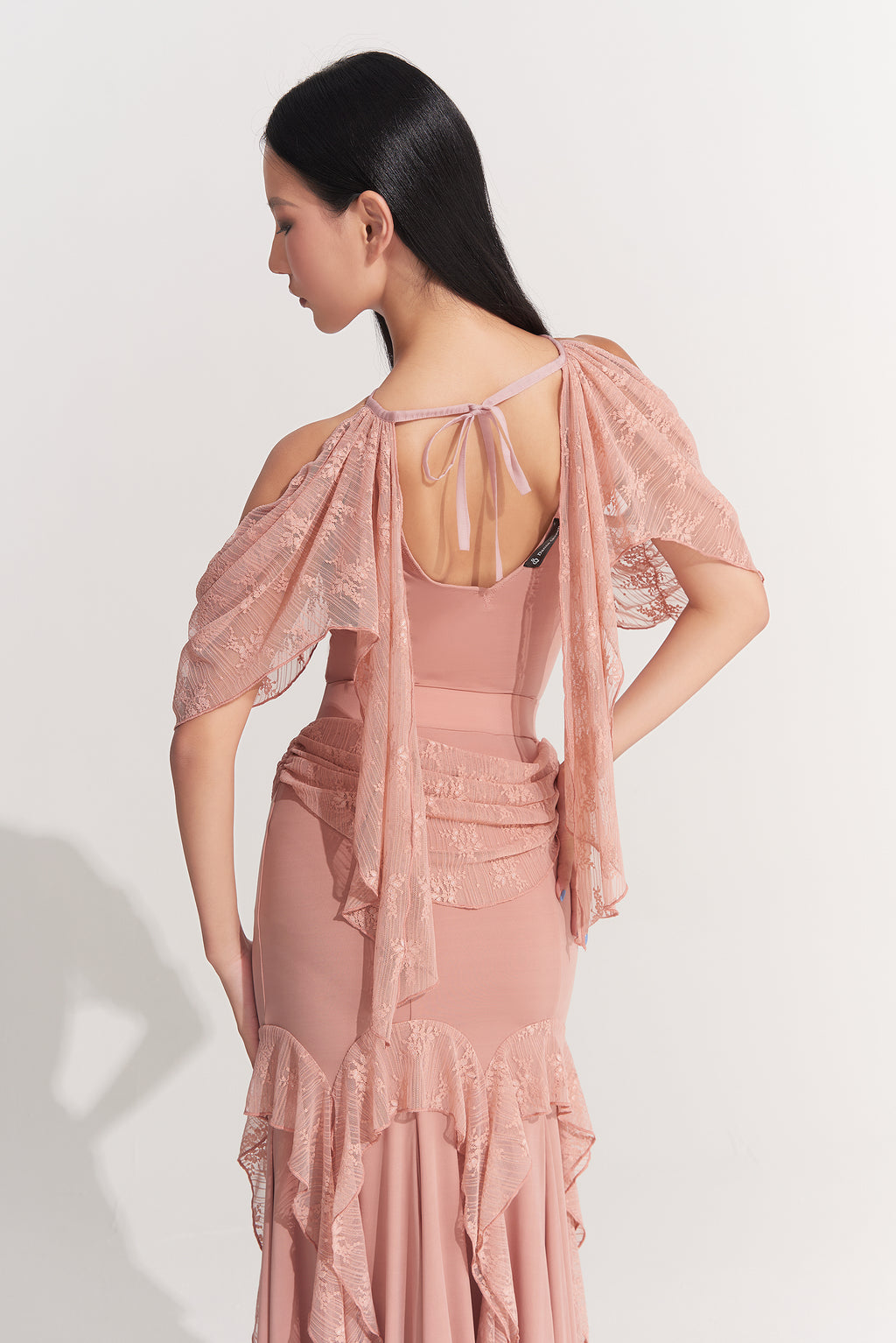 DANCE QUEEN 1009-3 Peach Pink High Neck Ballroom Practice Leotard