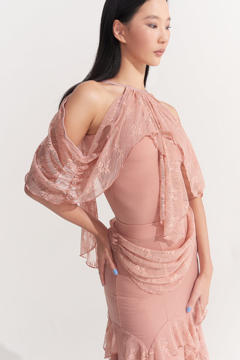 DANCE QUEEN 1009-3 Peach Pink High Neck Ballroom Practice Leotard