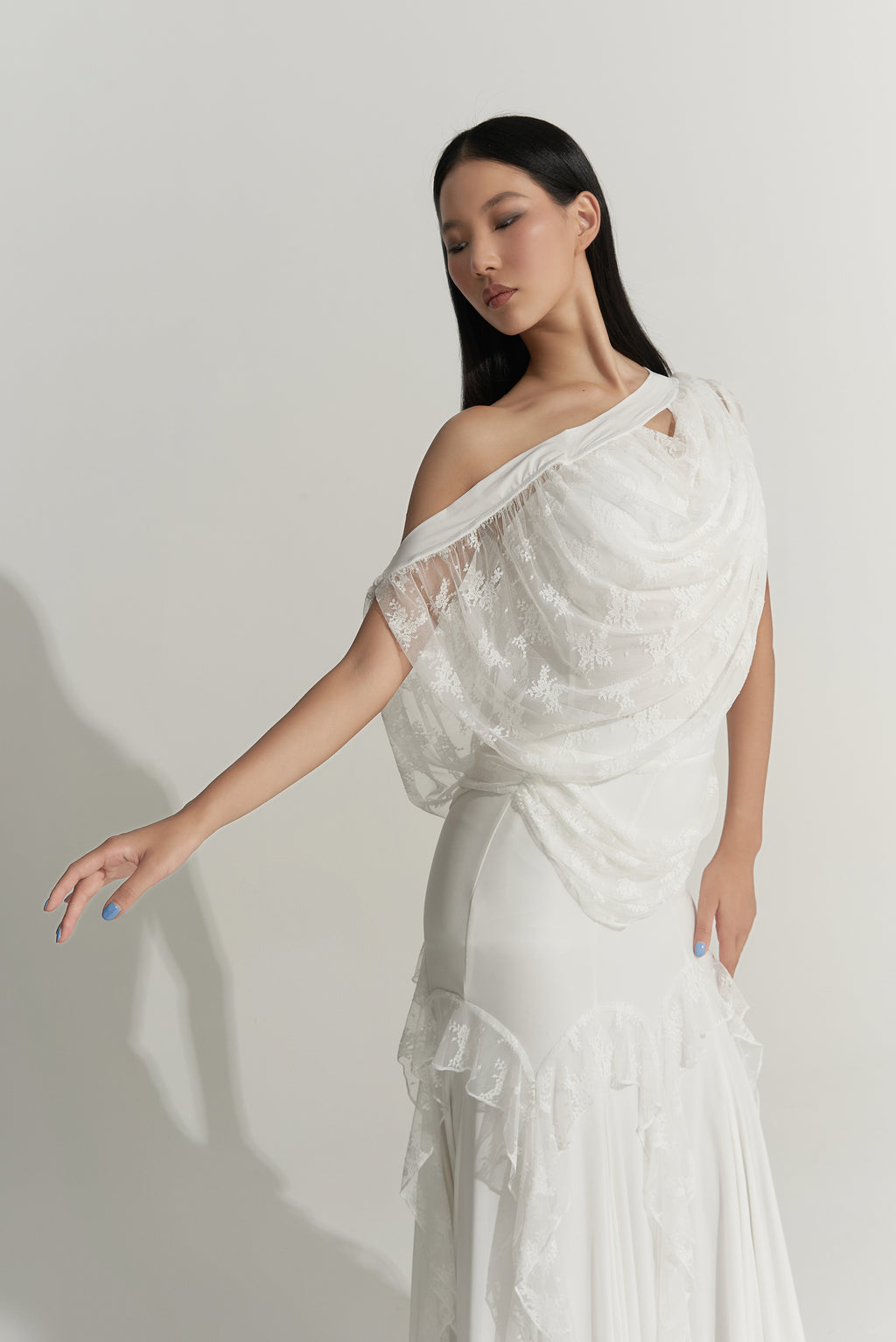 DANCE QUEEN 1011-2 Off Shoulder White lace Stylish Ballroom Practice Leotard