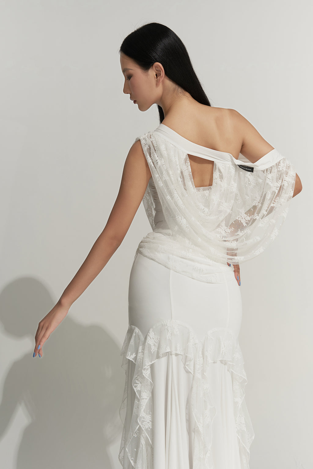 DANCE QUEEN 1011-2 Off Shoulder White lace Stylish Ballroom Practice Leotard