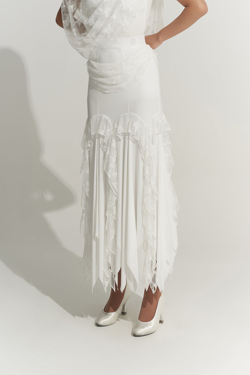 DANCE QUEEN 1008-2 Summer White Lace Ballroom Basic Practice Dancing Skirt