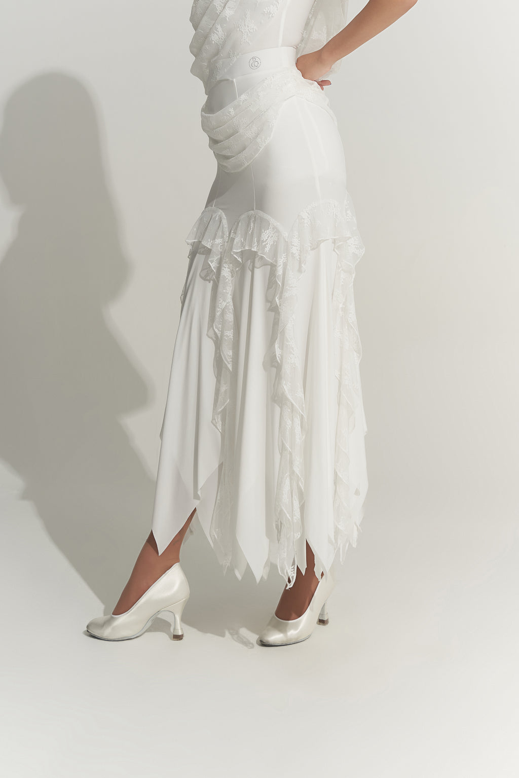 DANCE QUEEN 1008-2 Summer White Lace Ballroom Basic Practice Dancing Skirt