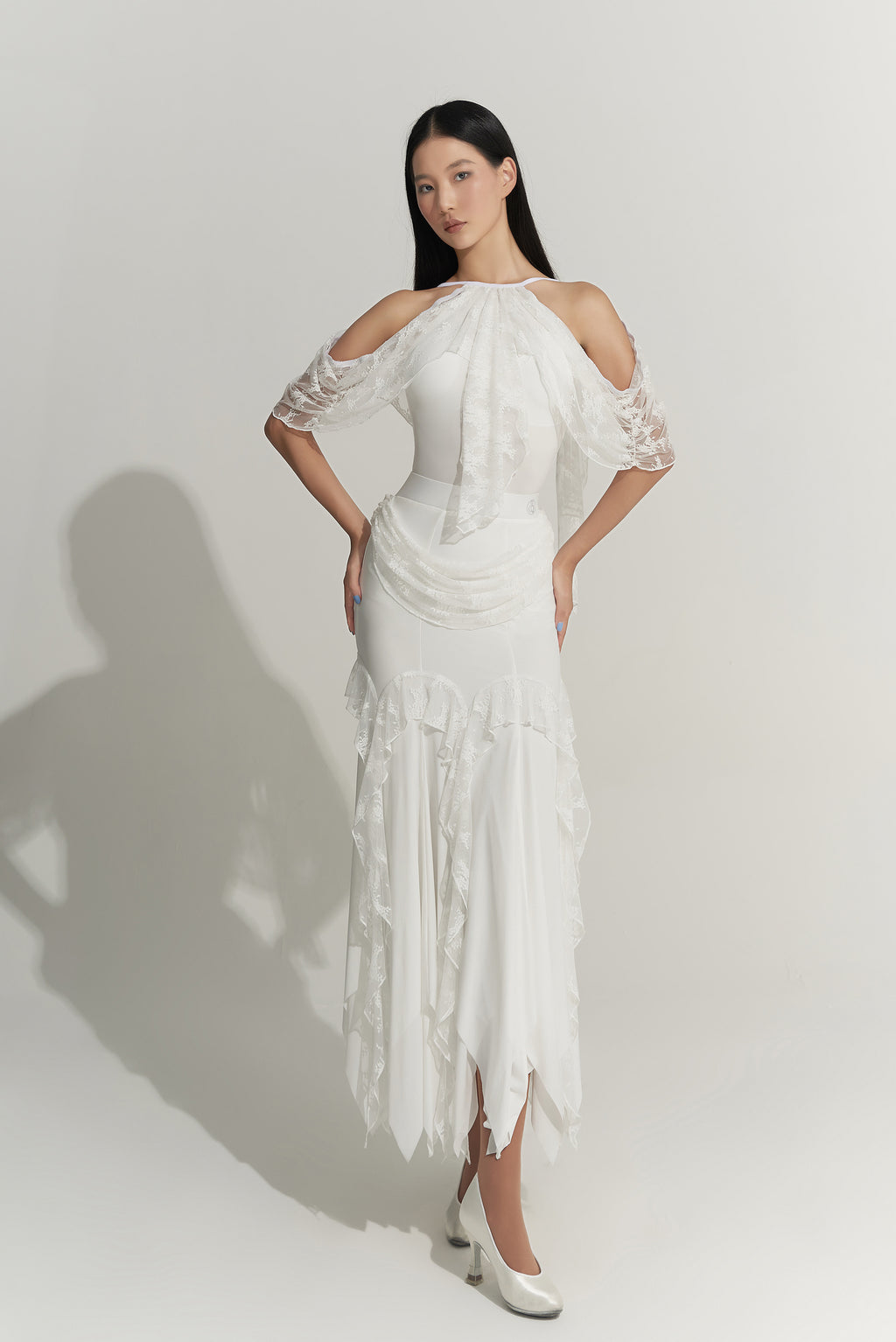 DANCE QUEEN 1009-2 Off Shoulder White lace Comfortable Ballroom Practice Leotard