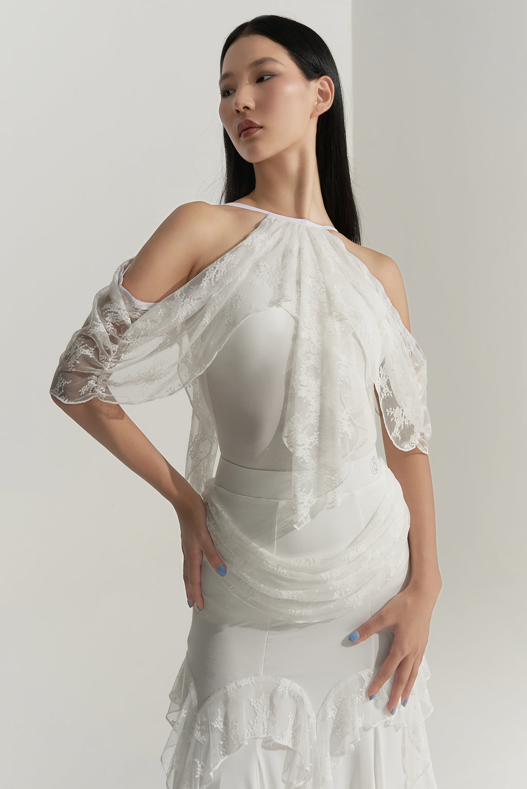 DANCE QUEEN 1009-2 Off Shoulder White lace Comfortable Ballroom Practice Leotard