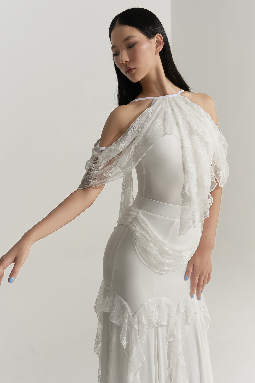 DANCE QUEEN 1009-2 Off Shoulder White lace Comfortable Ballroom Practice Leotard