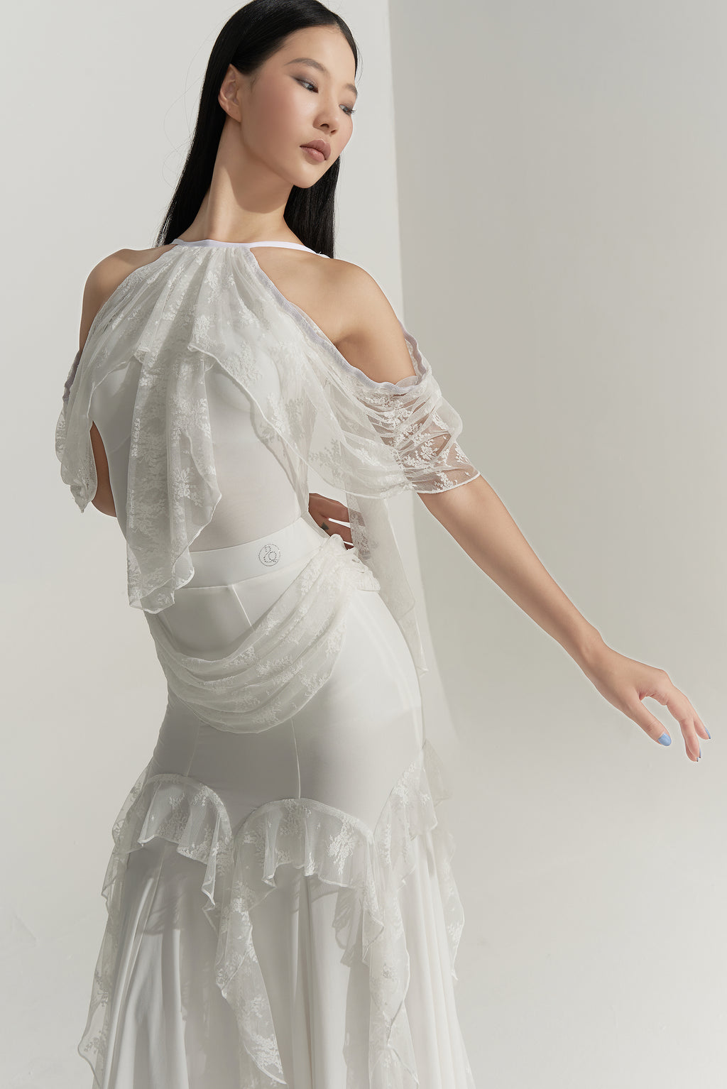 DANCE QUEEN 1009-2 Off Shoulder White lace Comfortable Ballroom Practice Leotard