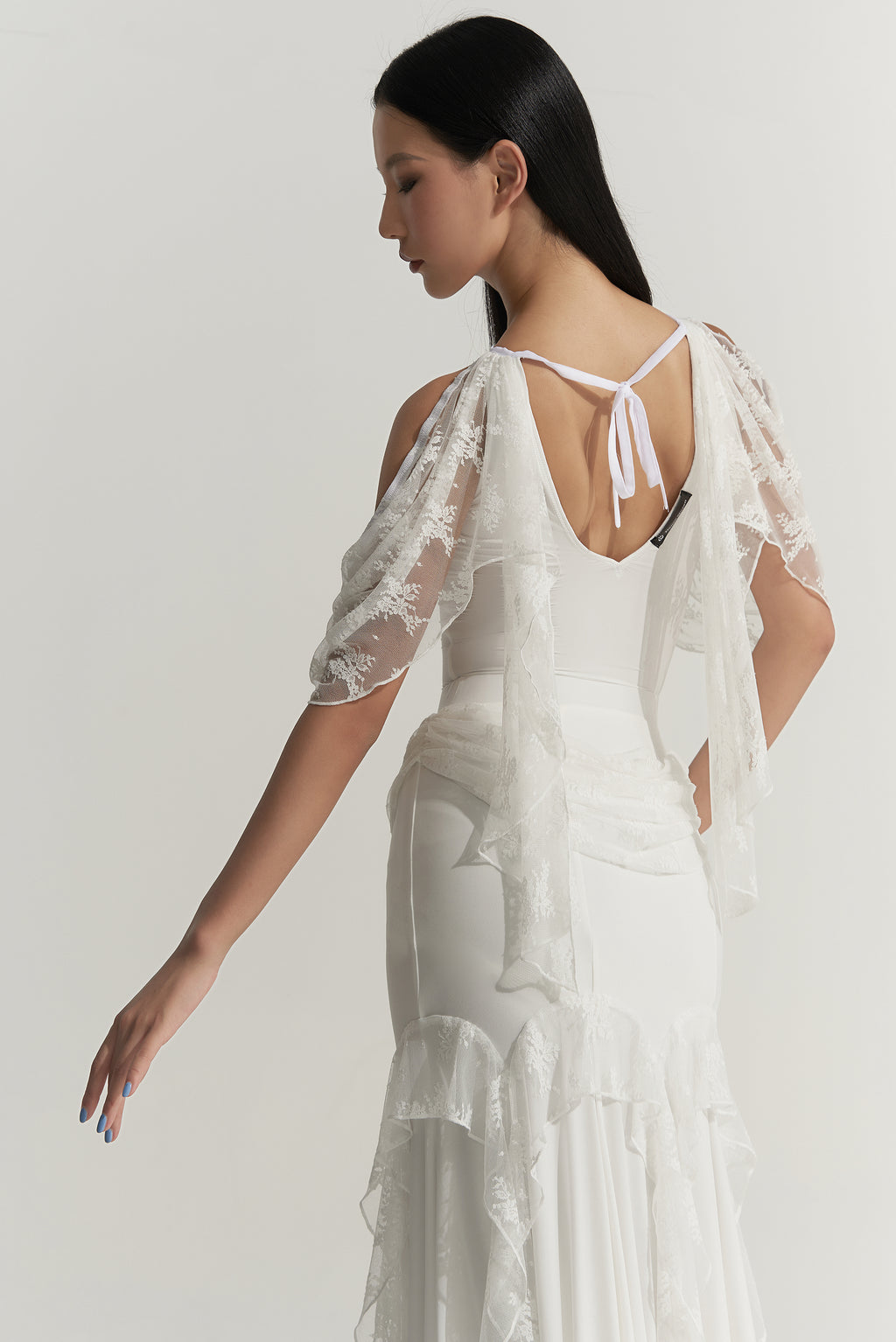 DANCE QUEEN 1009-2 Off Shoulder White lace Comfortable Ballroom Practice Leotard