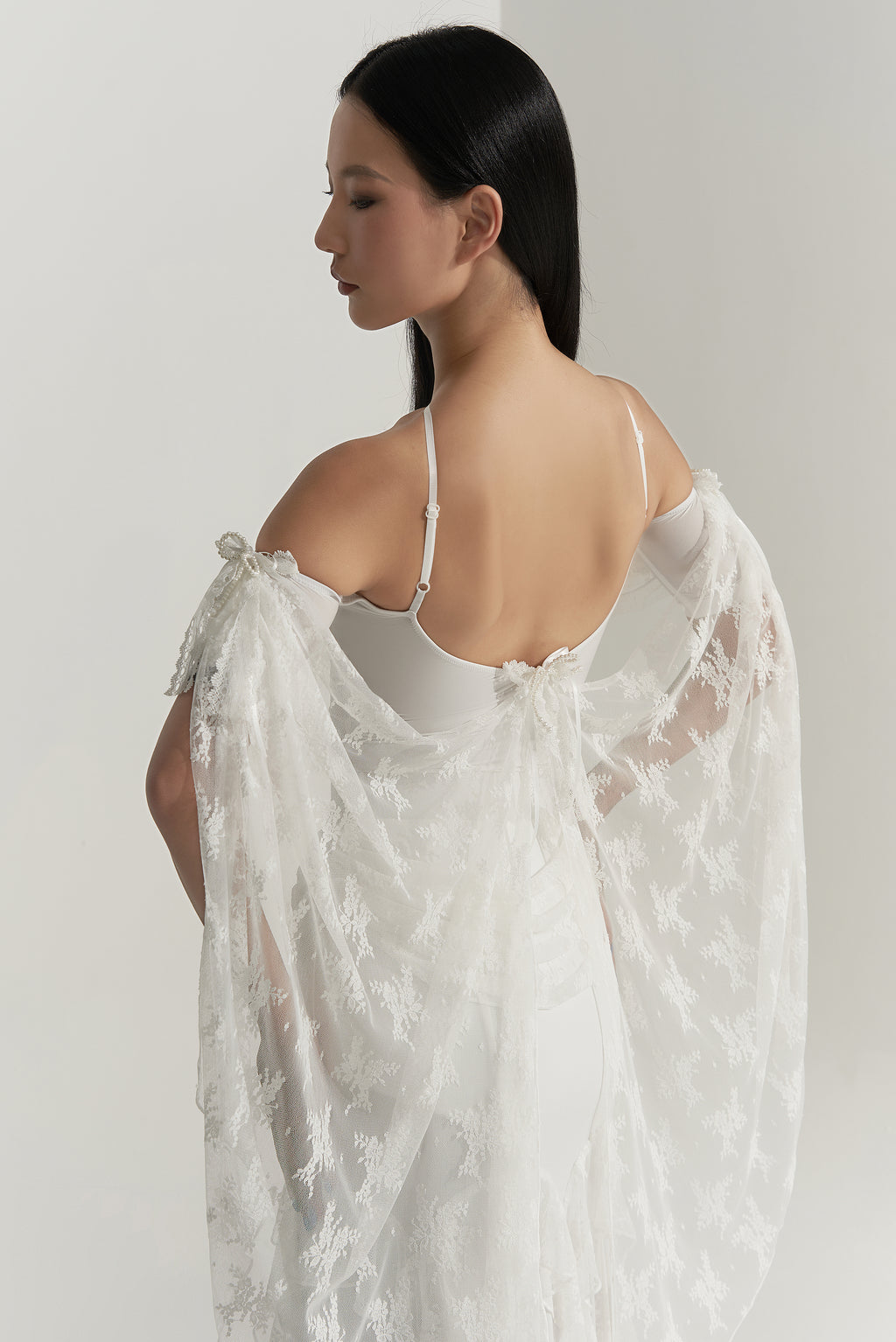 DANCE QUEEN 926-3 White Lace Float Off Shoulder Flower Ballroom Practice Leotard