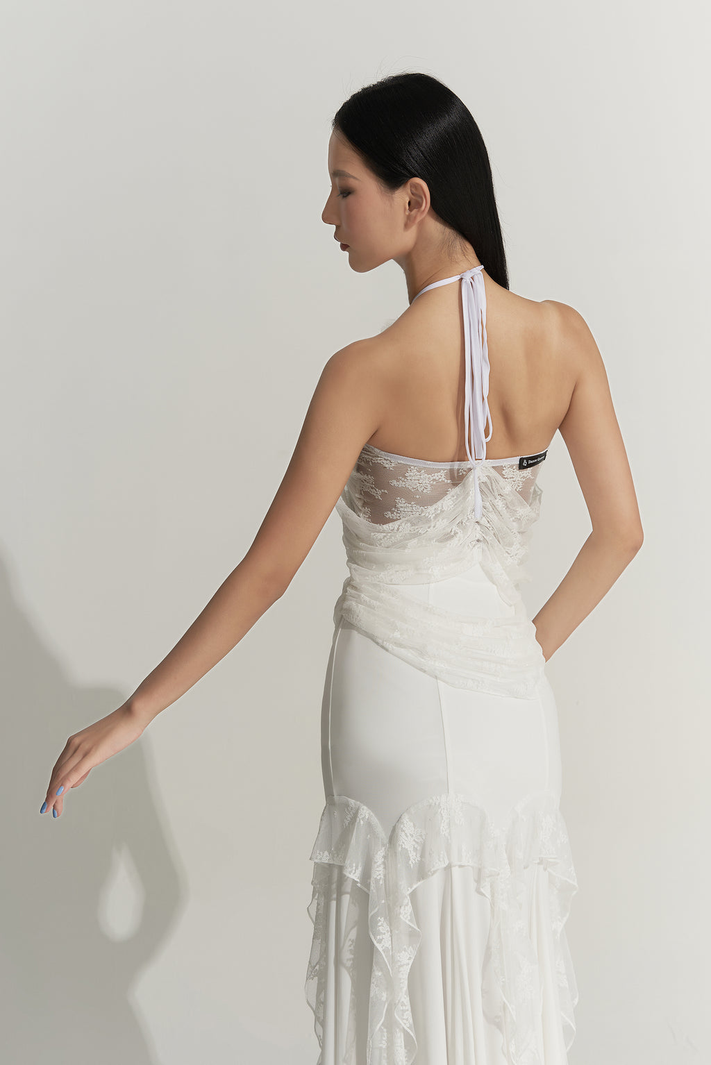 DANCE QUEEN 441-3 White lace Halter Neck Stylish Ballroom Practice Leotard
