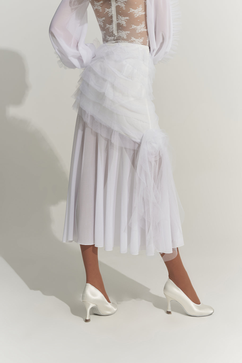 DANCE QUEEN 1007-2 Summer White Multi-layer Lace Ballroom Basic Practice Dancing Skirt