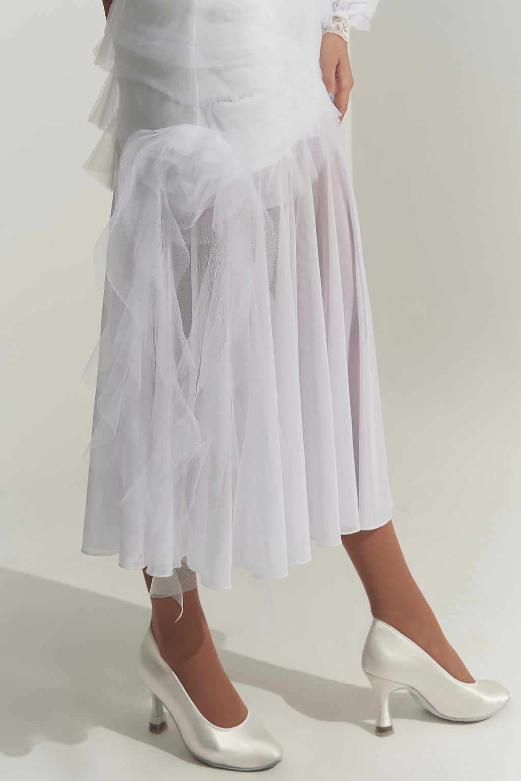 DANCE QUEEN 1007-2 Summer White Multi-layer Lace Ballroom Basic Practice Dancing Skirt