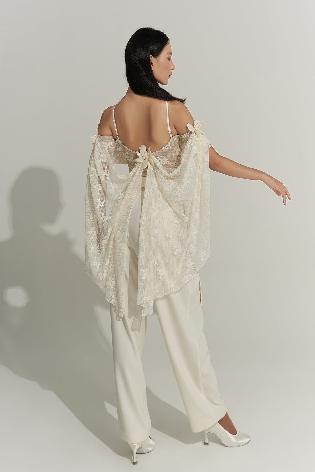DANCE QUEEN 926-2 Cream Limited Lace Off Shoulder Ballroom Practice Leotard