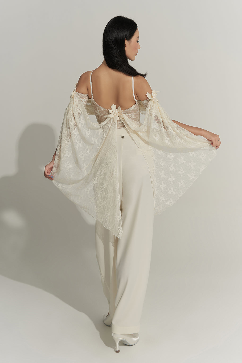 DANCE QUEEN 926-2 Cream Limited Lace Off Shoulder Ballroom Practice Leotard