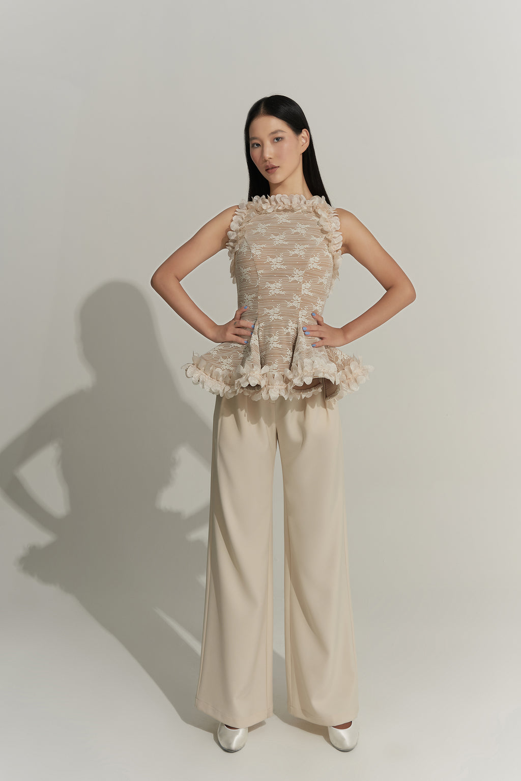 DANCE QUEEN 1014-2 Cream New Lace  Ballroom Practice Woman Top