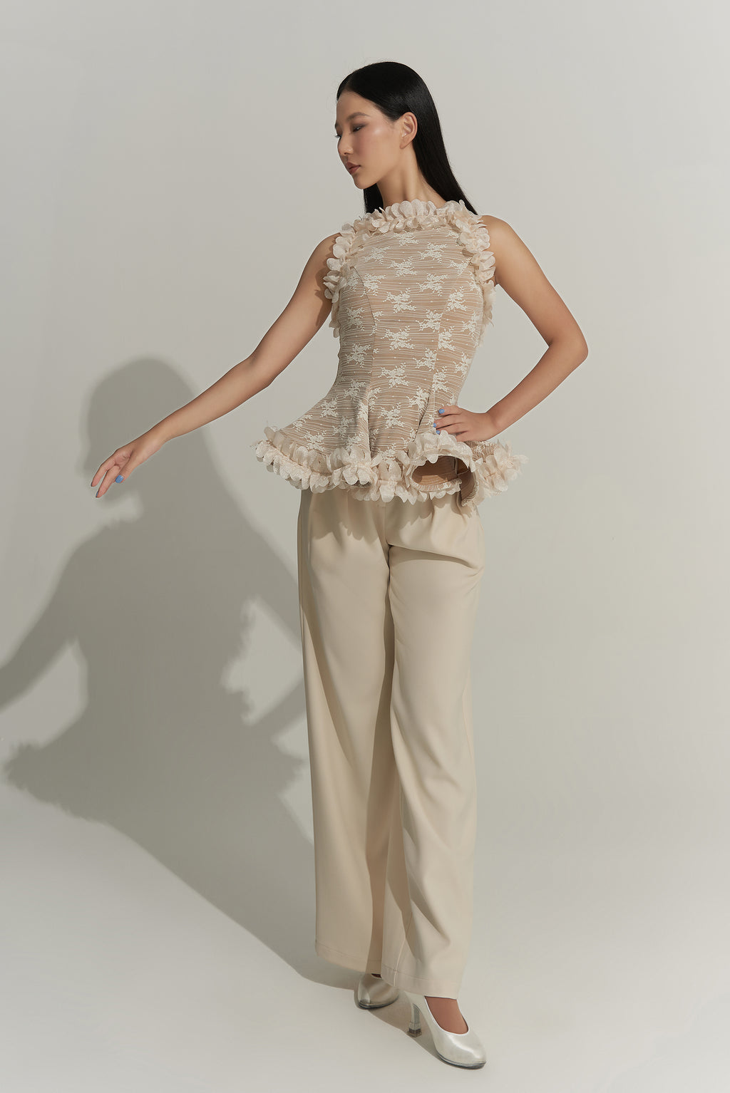DANCE QUEEN 1014-2 Cream New Lace  Ballroom Practice Woman Top