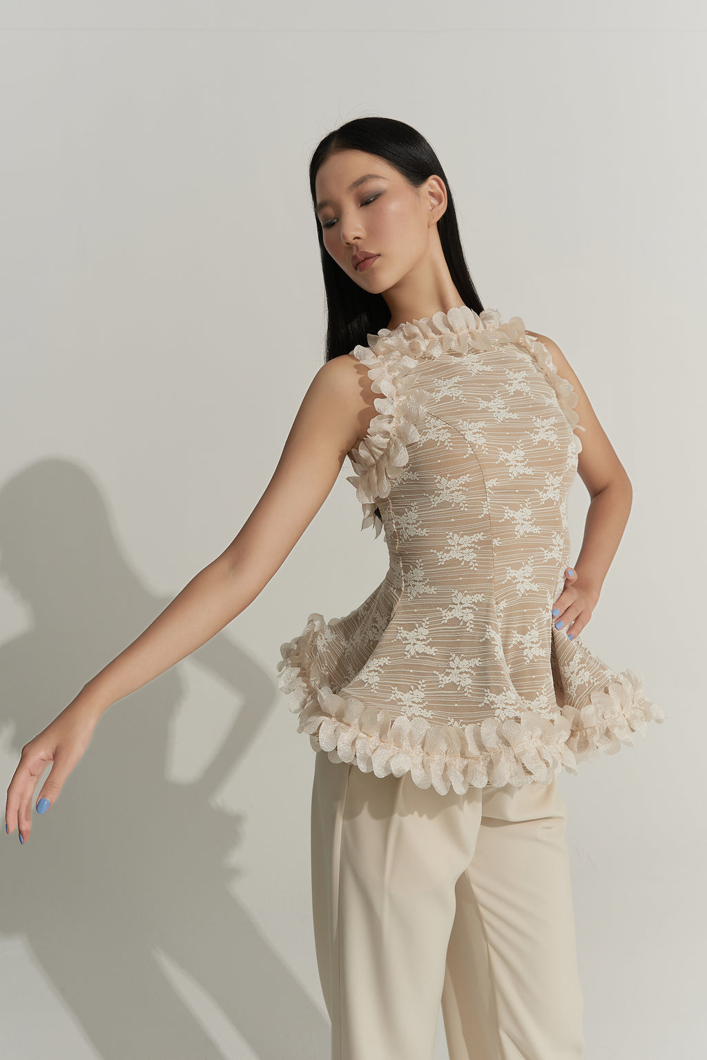 DANCE QUEEN 1014-2 Cream New Lace  Ballroom Practice Woman Top