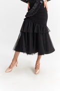 DANCE QUEEN 1029 Black Mesh Design Ballroom Dance Sport Skirt