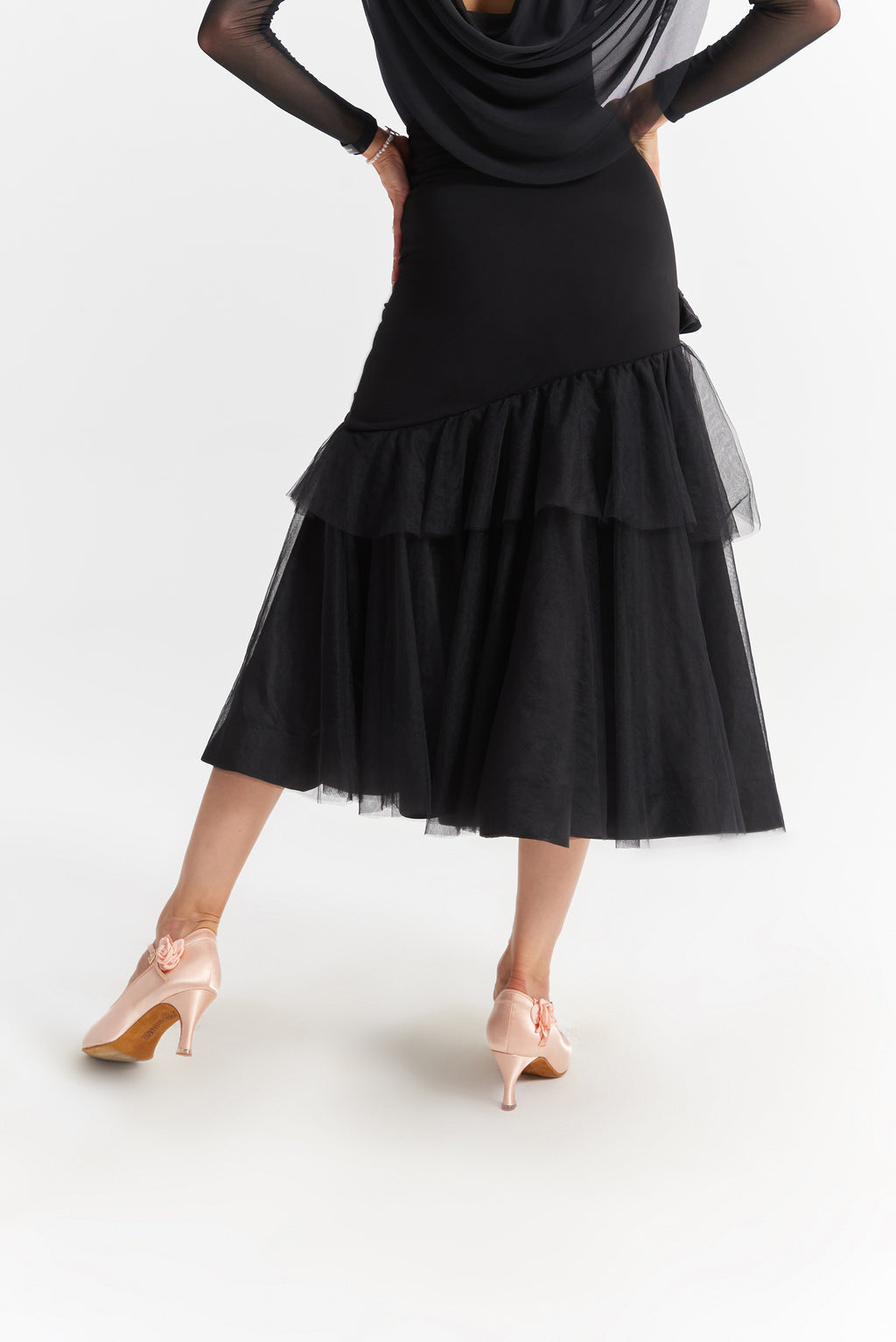 DANCE QUEEN 1029 Black Mesh Design Ballroom Dance Sport Skirt