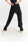 DANCE QUEEN 1023 Black Ankle Strap Lace Ballroom Practice Dancing Trouser