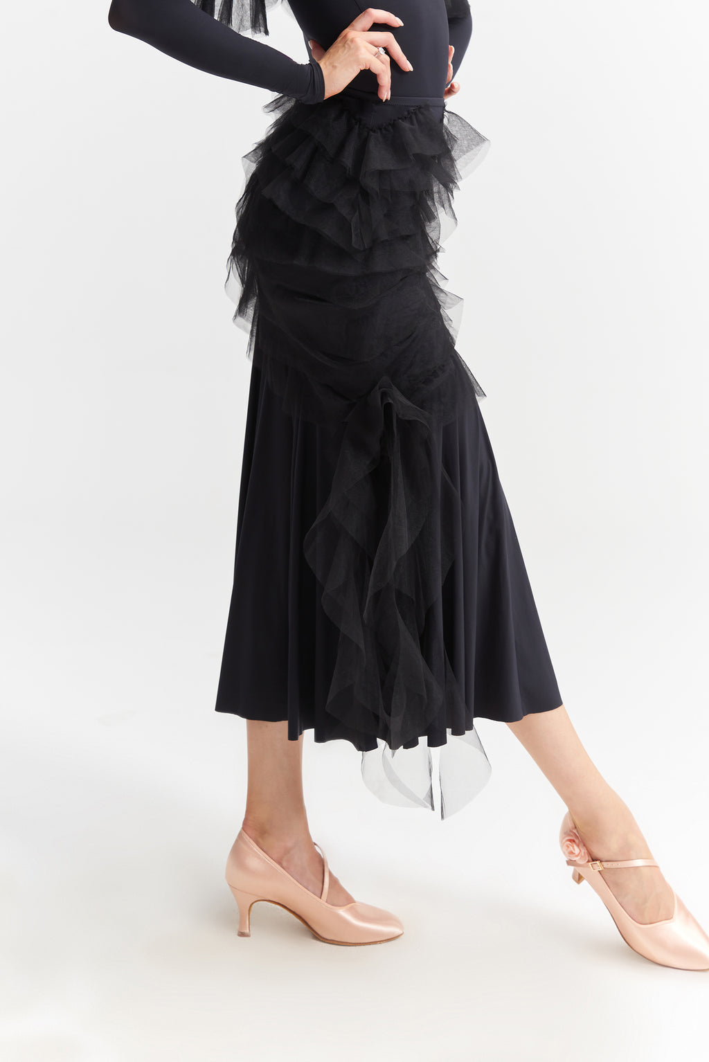 DANCE QUEEN 1007-3 Black Mesh Design Ballroom Dance Sport Skirt